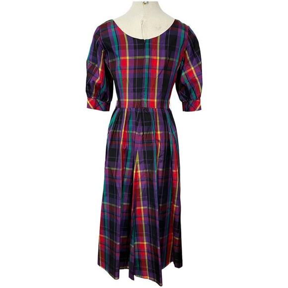 Vintage R & K Originals Union Tag Taffeta Plaid Dress Size 12 Purple Red Holiday - Picture 4 of 15